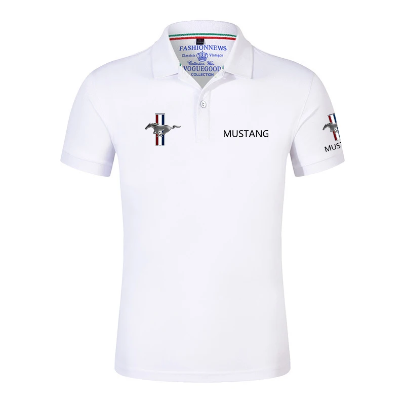 Summer New Men\'s Polo Shirt with Mustang Logo Classic Unisex Outdoor Customize T-Shirt Casual Short Sleeves T-Shirt Solid Color