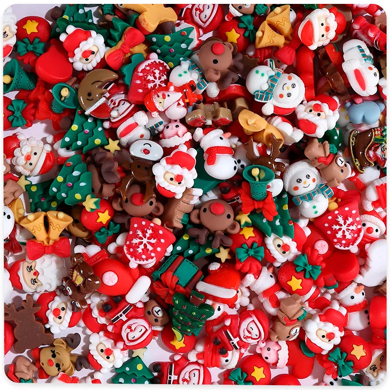 20Pcs Christmas Resin Flatback Kawaii Snowman Reindeer Embellishments for Christmas Nail DIY Resins Jewelry Making Decorations