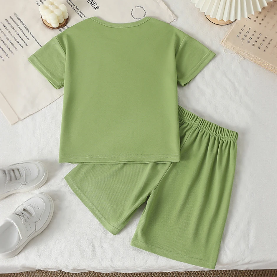 2-teiliges Frühlings-/Sommer-Kinderset mit mehrfarbigem, schnell trocknendem Sport-Buchstabendruck für Jungen und Mädchen, lässig, kurzärmelig – Detail 8