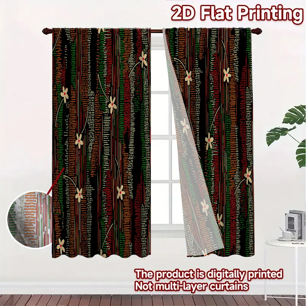 Floral and plant printed curtains, retro home, dormitory, office decoration, bedroom and living room balcony blackout curtains