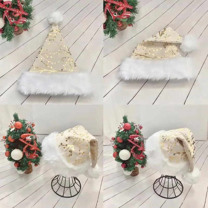 N7YF kerst vergulden patroon hoed unisex volwassen kinderen kerstmas kerstvakantie hoed voor feestelijke feestnieuwjaar