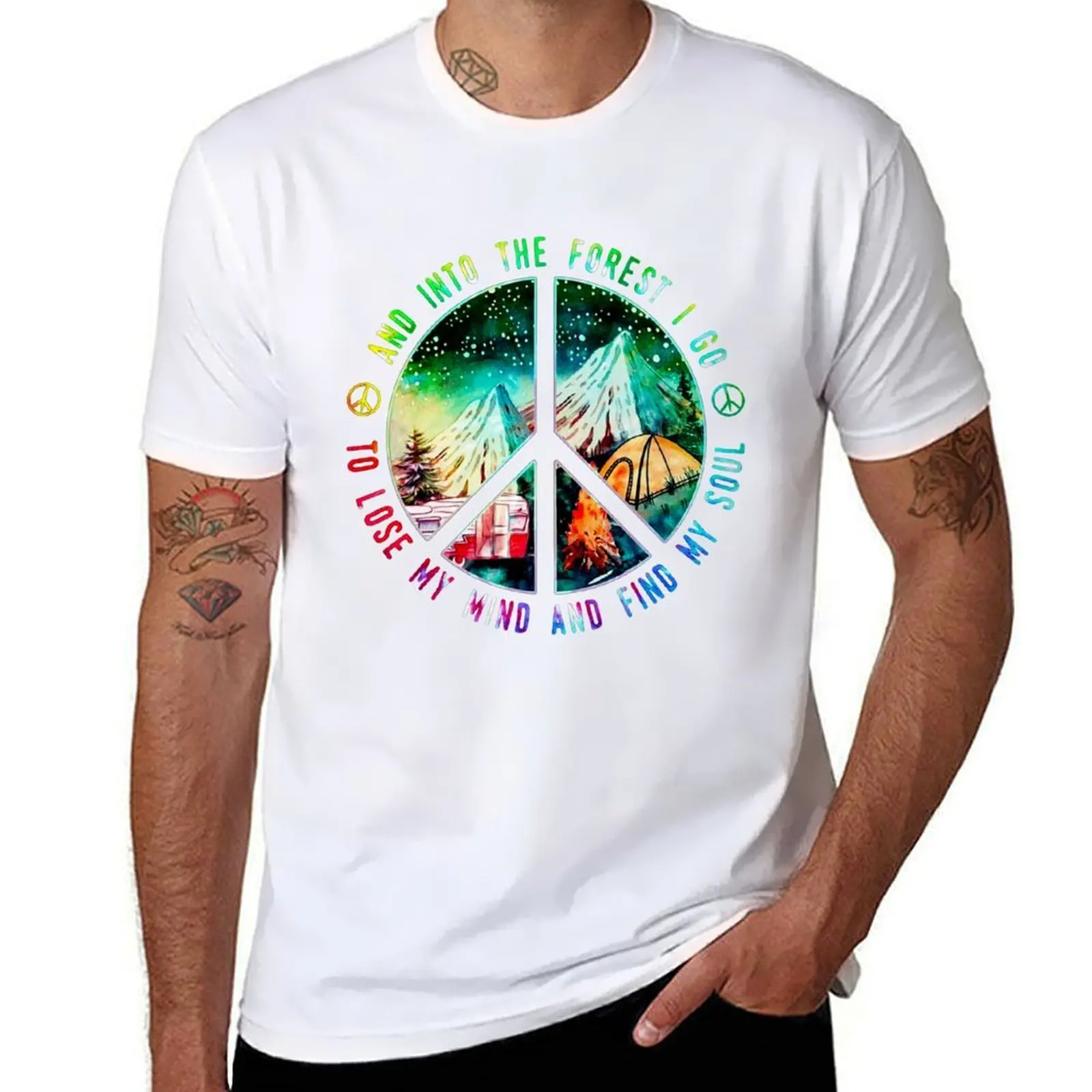 

Camping Hiking And Into The Forest I Go To Lose My Mind And Find My Soul T-Shirt Light Athletic Short Sleeve Tee Shirt