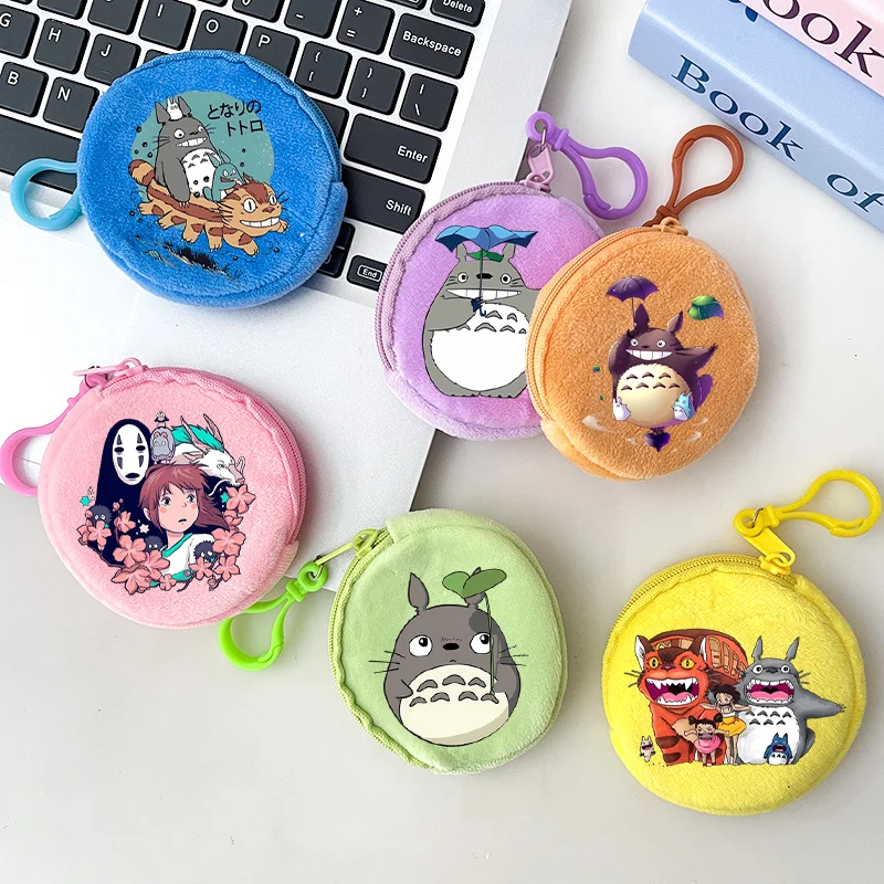 Totoro Portamonete in peluche Ragazza Miyazakis Anime Portafoglio con stampa simpatico cartone animato Mini borsa portatile per bambini Regalo di compleanno per bambino
