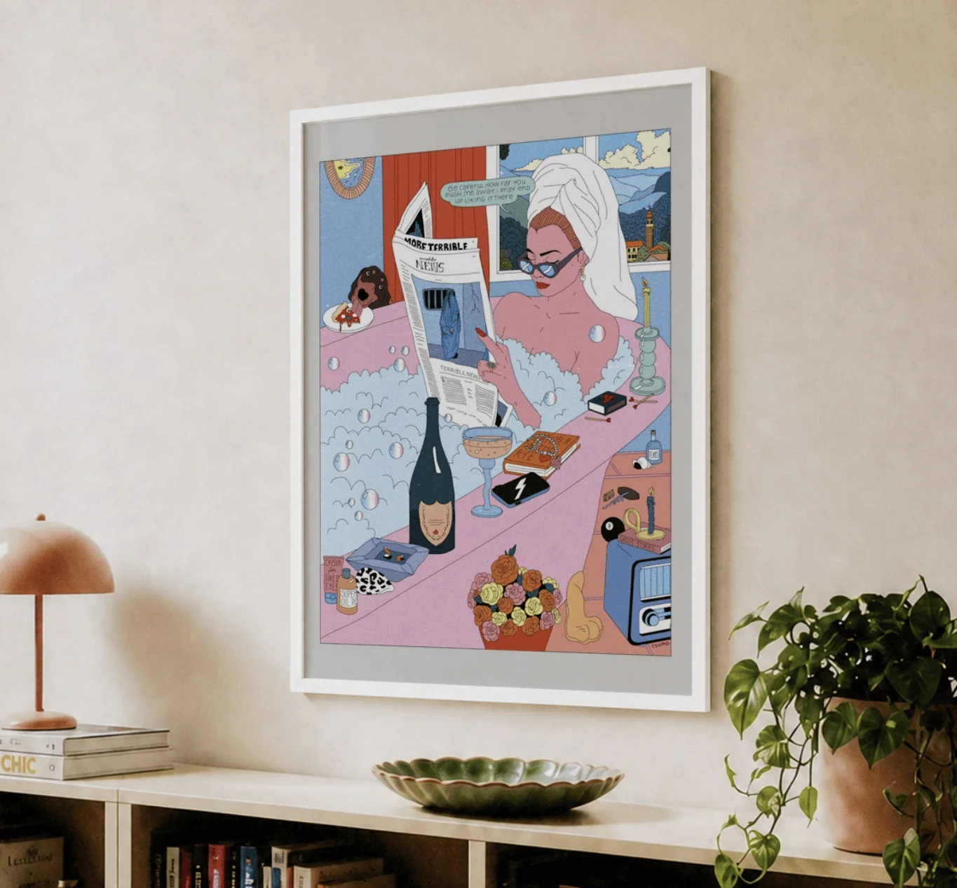 Bathroom Lady Wall Art Canvas Prints, Retro Bubble Bath Posters, Funky Modern Decor for Living Room Bathroom Gallery Wall Decor