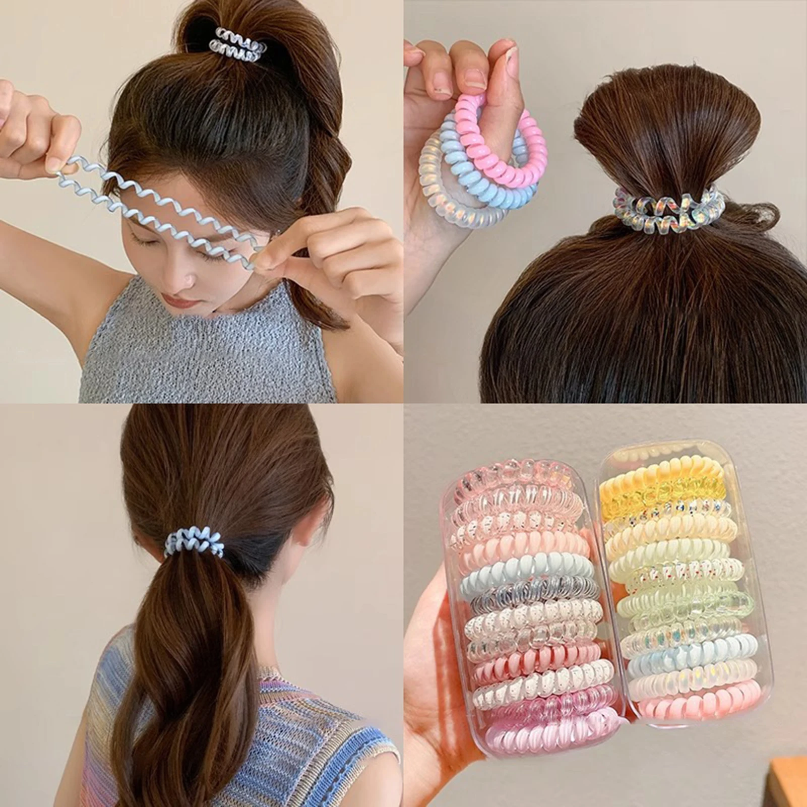 

10/12PCS/Set Spiral Hair Ties Purple Blue Color Telephone Cord Scrunchies Elastic Hair Band Sweet Cute Women Hair Accessories