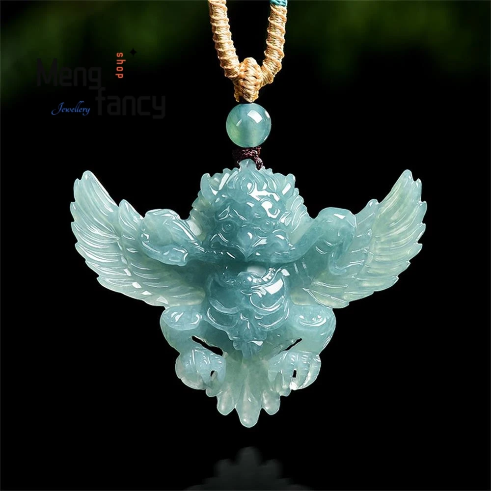 

Original Natural A-grade Jade Blue Water Three Dimensional Dapeng Golden Winged Bird Jade Pendant Guardian God Exquisite Jewelry