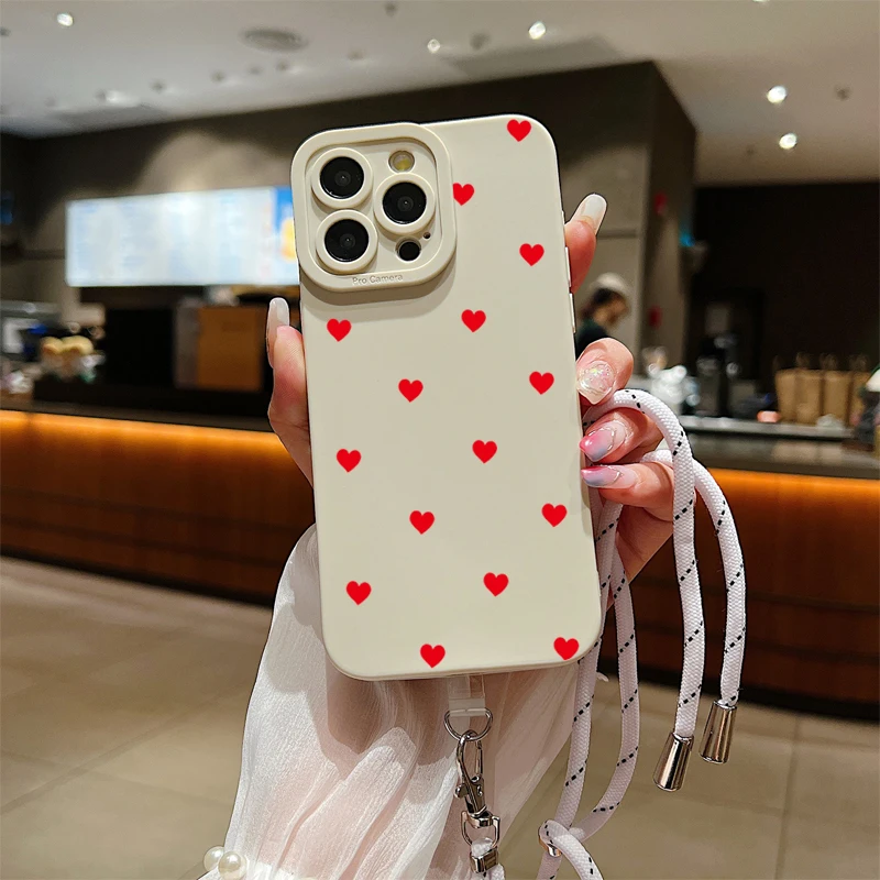 

Luxury Love Heart Lanyard Strap Phone Case For Xiaomi Redmi Note 13 12 11 Pro Plus 12S 11S 11 10S 10 Redmi 12C 13C Soft Cover