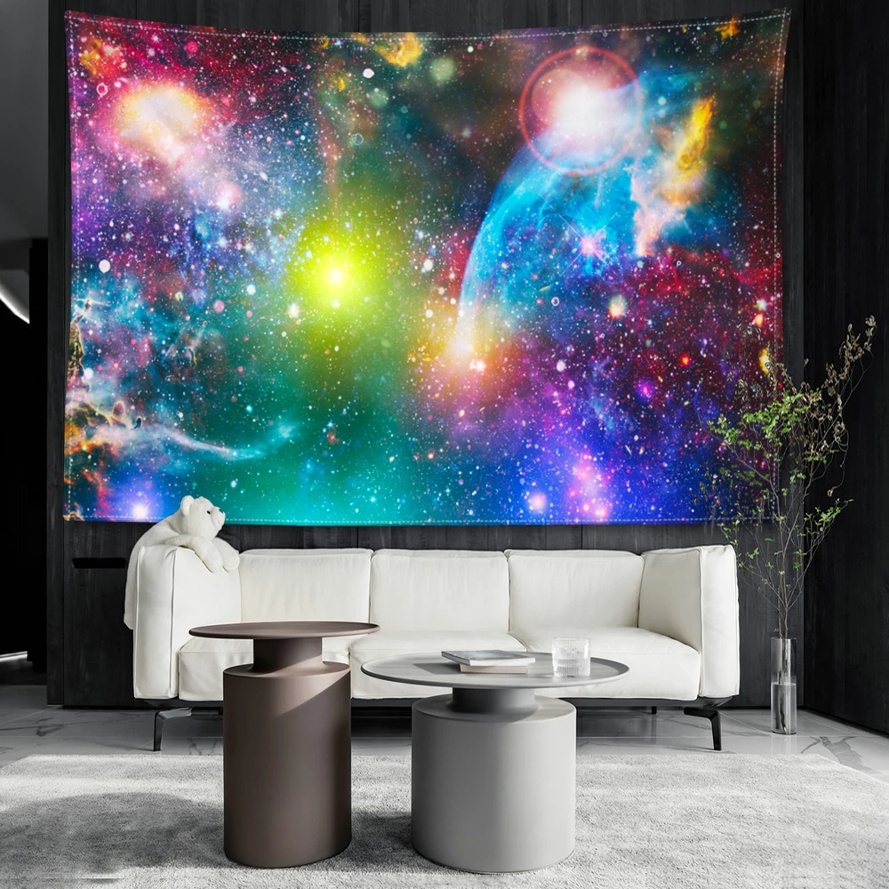 Blue purple space galaxy printed tapestry, modern technology style wall hanging art wall hanging decoration