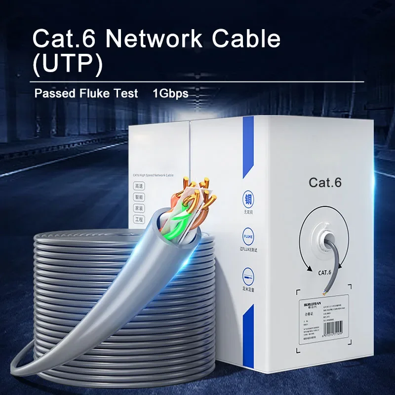 Gigabit 1000FT Coiled Cat6 UTP Network Cable High Speed Pure Copper 8core 0.57mm Cat 6 Lan Ethernet Internet Cables