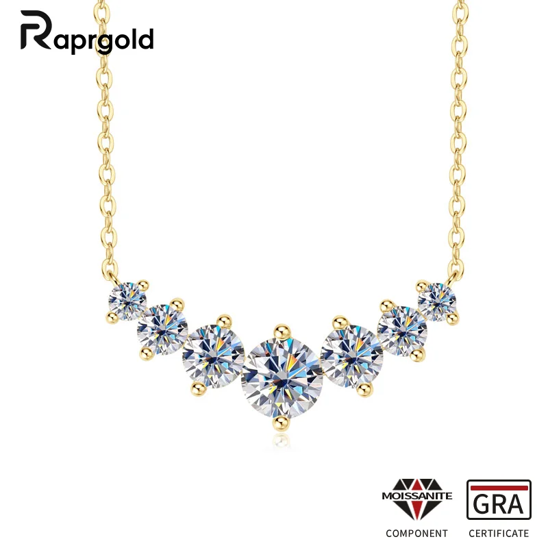 

RAPRGOLD GRA Certified All Moissanite Curve Pendant Necklace Chain for Women Real 925 Sterling Silver Fine Jewelry Gift Collares