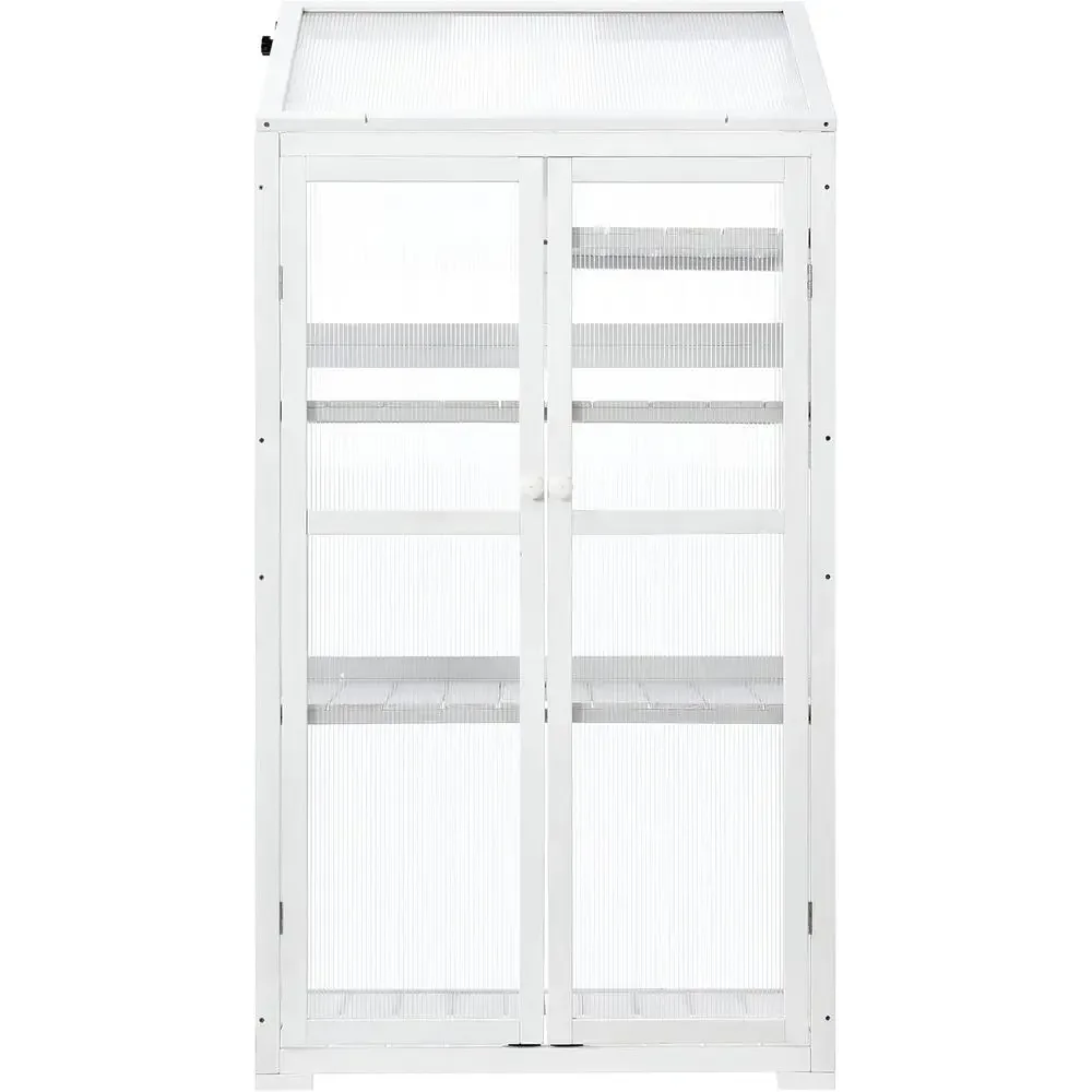 62 Tall Wooden Cold Frame Greenhouse with Wheels and Adjustable Shelves, White