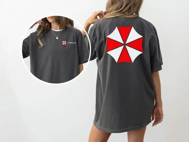 Umbrella Corporation Shirt Front and Back Game Film Print  Tshirt Gamer Gift Cotton T-shirt Summer Regular Short-sleeved Shirt