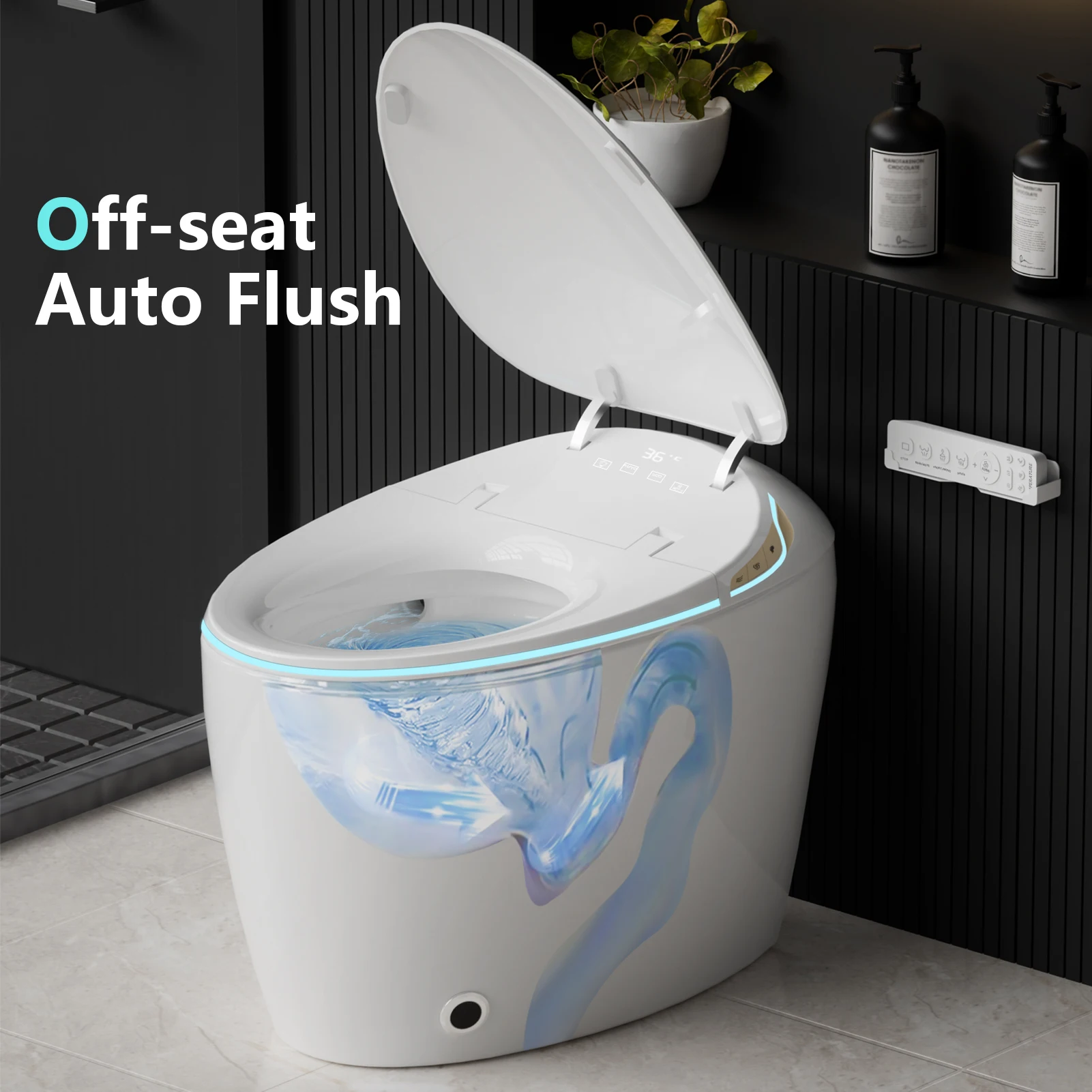 Intelligent Toilet with Bidet Built in for Bathrooms, Toilet with Warm Water Sprayer & Dryer, Foot Sensor Operation, Heated