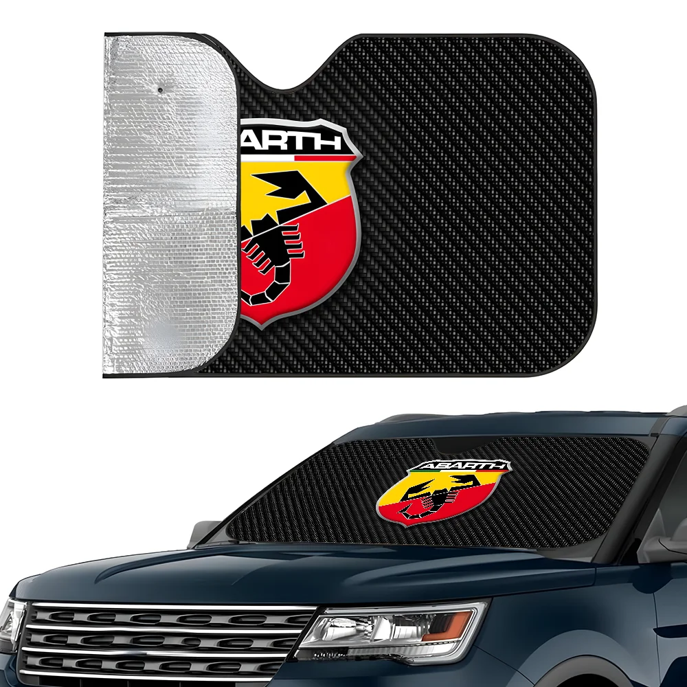 Luxury A-AbarthS-S Logo Car SunShade Visor Reusable Aluminum Foil UV Protector Suction Cups Heat Three-layer Insulation