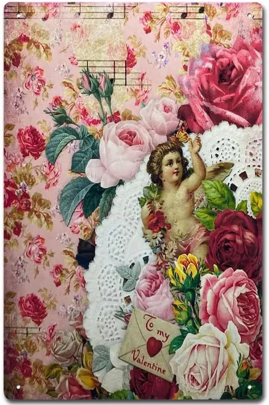 Victorian Valentines Day Sign, Vintage Valentines Day Wall Decor, Cupid Wall Art Tin Sign Home Decor Home Art Metal Signs W sign