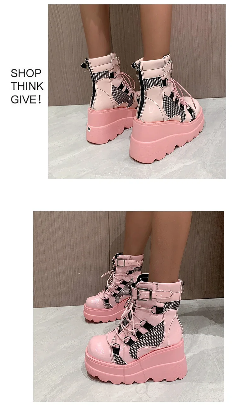 Damenstiefel 2024, Herbst-Damen-Stiefeletten, Plateau-Keile, hohe Absätze, kurze Stiefel, neues Modedesign, Reißverschluss, Cosplay-Schuhe der Frauen – Detail 10