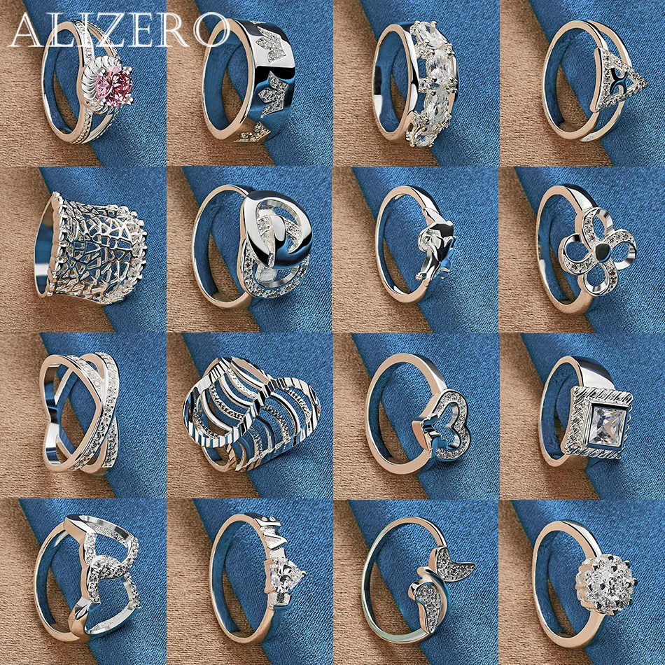 

ALIZERO Top Quality 925 Sterling Silver Ring Fashion Trends Zirconia Rings For Woman Men Wedding Engagement Charm Jewelry