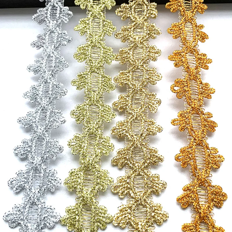 4m/13.12ft each pack Gold Silver Silk lace trim Flower Fabric Dress hat curtain curve Handmade sewing DIY crafts edge decoration