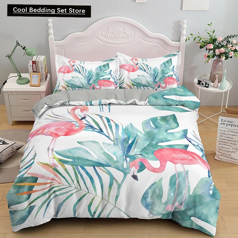 

3D Flamingo Printed Bedding Set King Queen Size Cartoon Pink Animals Duvet Cover with Pillowcases 2/3pcs Polyester Quilt Cover