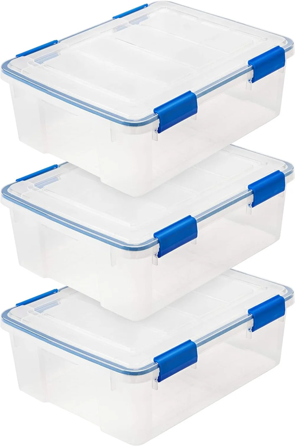 

IRIS USA 26.5 Quart WEATHERPRO Plastic Storage Box with Durable Lid and Seal and Secure Latching Buckles, 3 Pack, Weathertight,