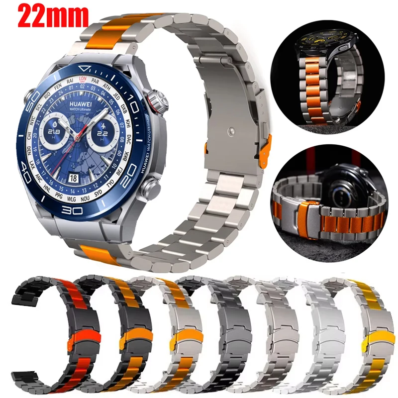 22 مللي متر سوار فولاذي فاخر من الفولاذ المقاوم للصدأ لساعة هواوي حزام معدني نهائي لساعة هواوي براعم/GT2 3 4 5 5 Pro 46 مللي متر/GT2Pro/GT3 SE