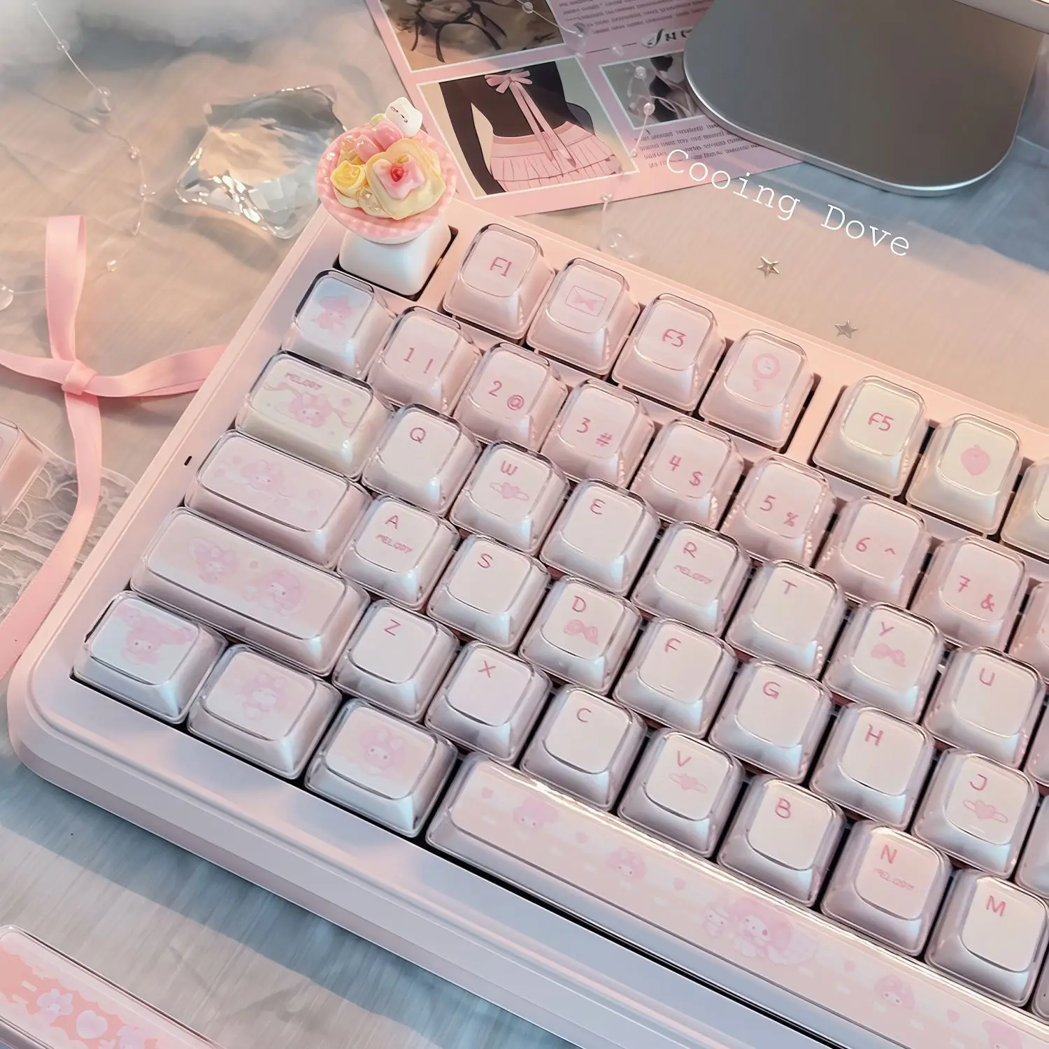 

Anime URE Sanrio My Melody Pink Jelly Crystal Mechanical Keyboard Keycaps Custom KDA Profile PBT PC Double Shot Cartoon Lovely