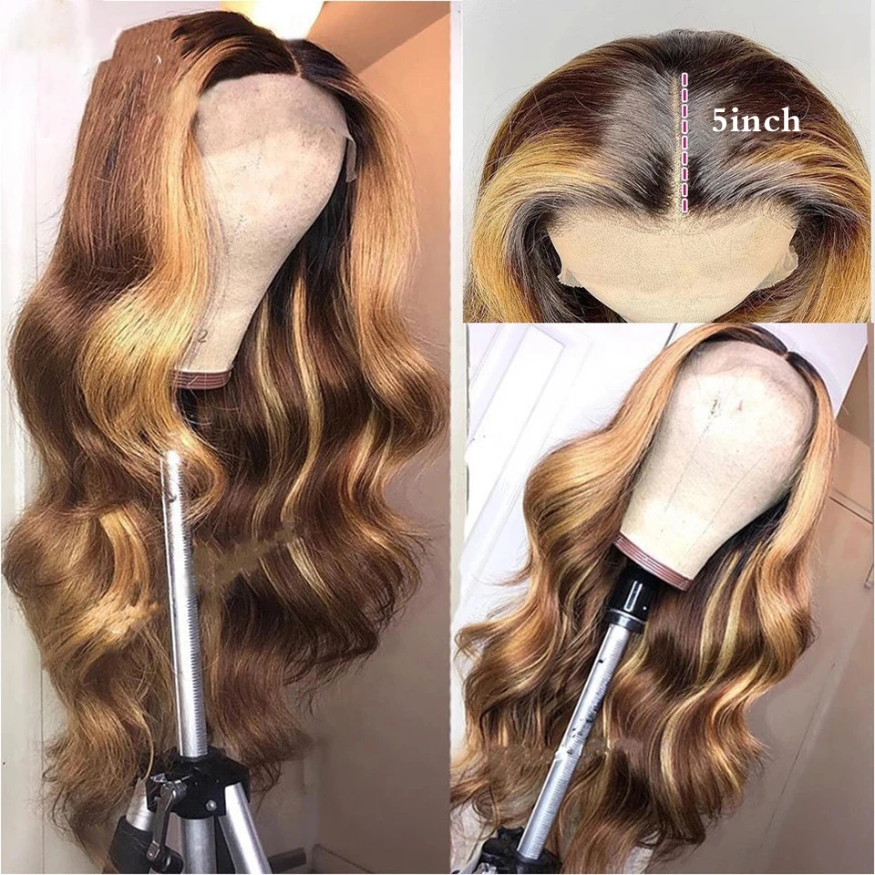 Perruque Lace Front Wig Body Wave Naturelle à Reflets Ombrés, 13x4, HD, 4/27 de Couleur, pour Femme