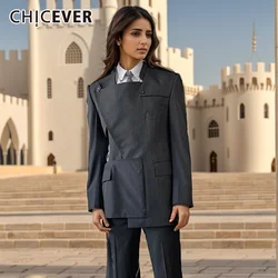 CHICEVER Striped Patchwork Pockets Blazers For Women Lapel Long Sleeve Spliced Button Hollow Out Slimming Coats Female Clothing