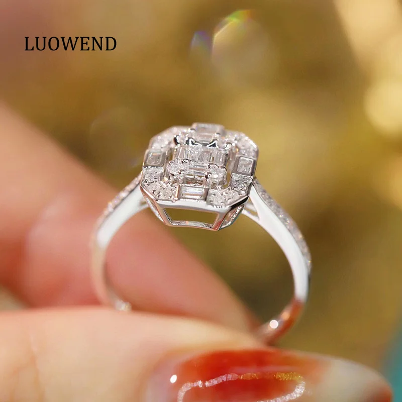 

LUOWEND 18K White Gold Rings Classic Design 0.40carat Real Natural Diamond Engagement Ring for Women Elegant Style Party Jewelry