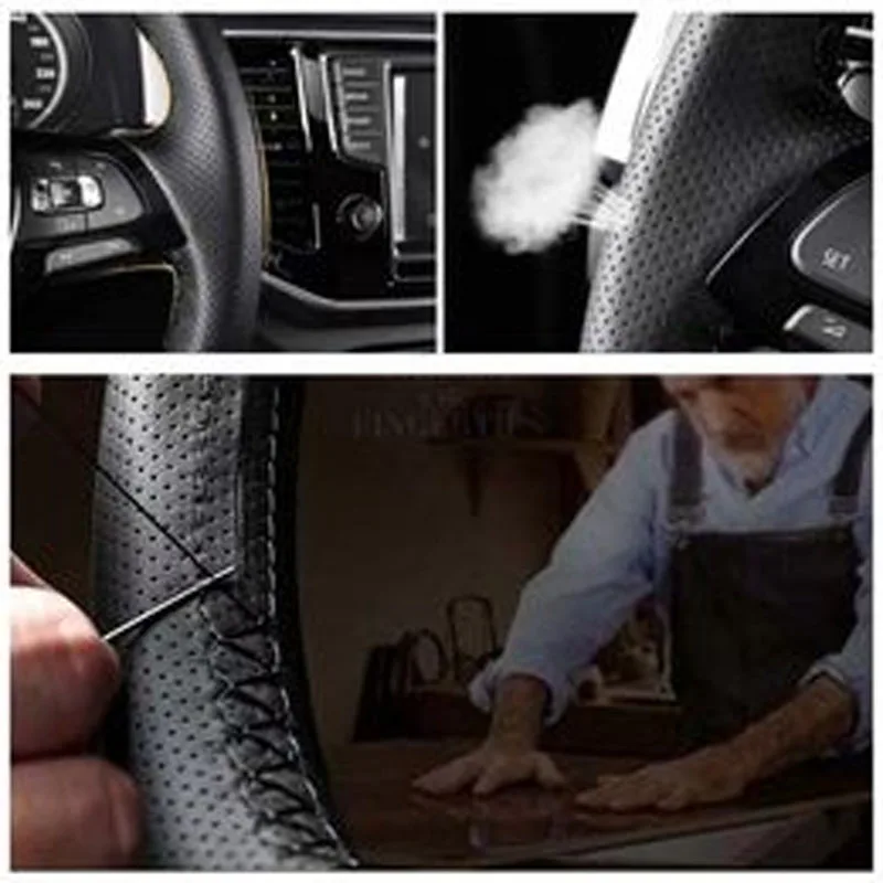 100% Fit For Audi A4 B7 B8 A6 C6 Q5 Q7 2004-2011 Hand-stitched carbon fiber Genuine Leather car steering wheel cover