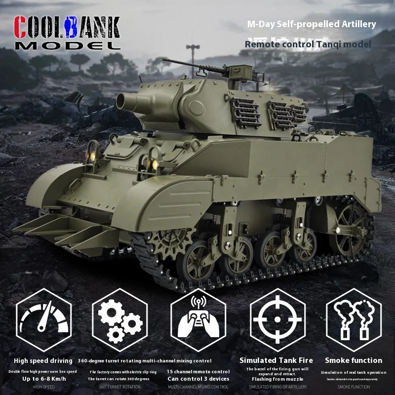 จำลองอเมริกัน M8 ปืนใหญ่ขับเคลื่อนด้วยตนเอง 1:16 รีโมทคอนโทรลขนาดเต็มความเร็วสูงทหารรถถังของเล่น