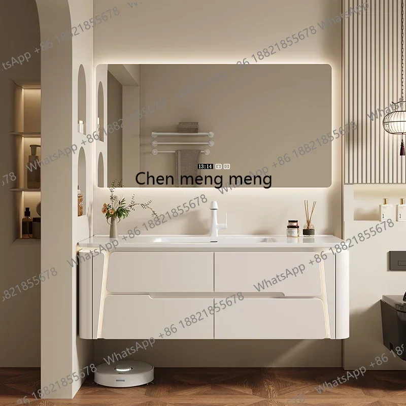 Modern Mirror Bathroom Cabinet Ceramic Integrated Basin Wash Cabinet Combined Intelligent Sensor Light Badschrank Furniture