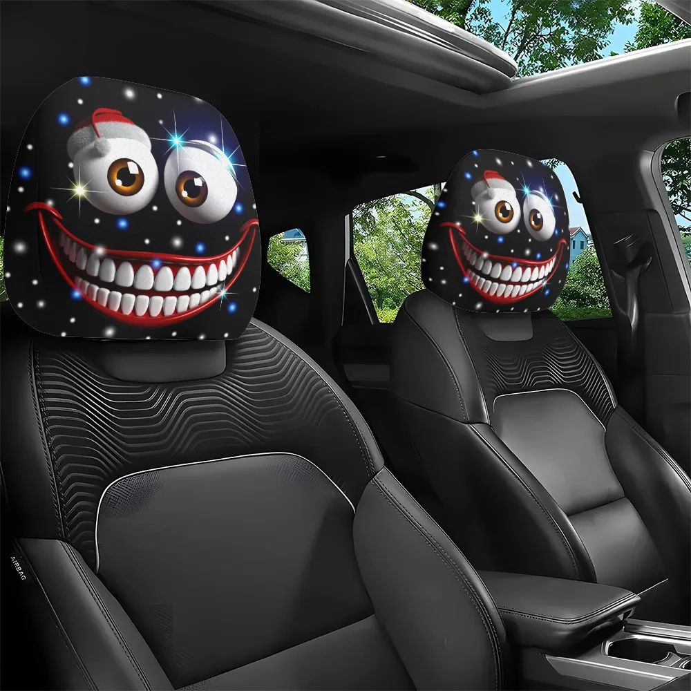 Two Interesting Smiling Headrest Covers Big Eyes Expressive Faces Christmas Holiday Gifts Car Seat Covers