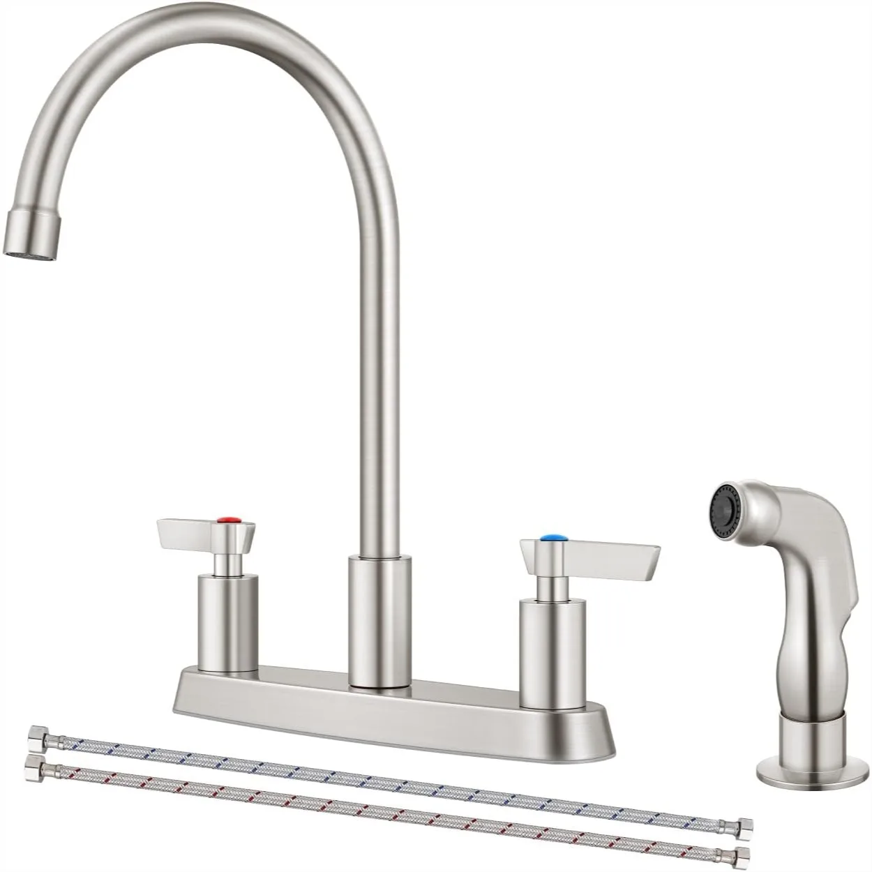 

Kitchen Faucet with Sprayer, 2 Handle 8 Inch Centerset 3 Hole, Brushed Nickel