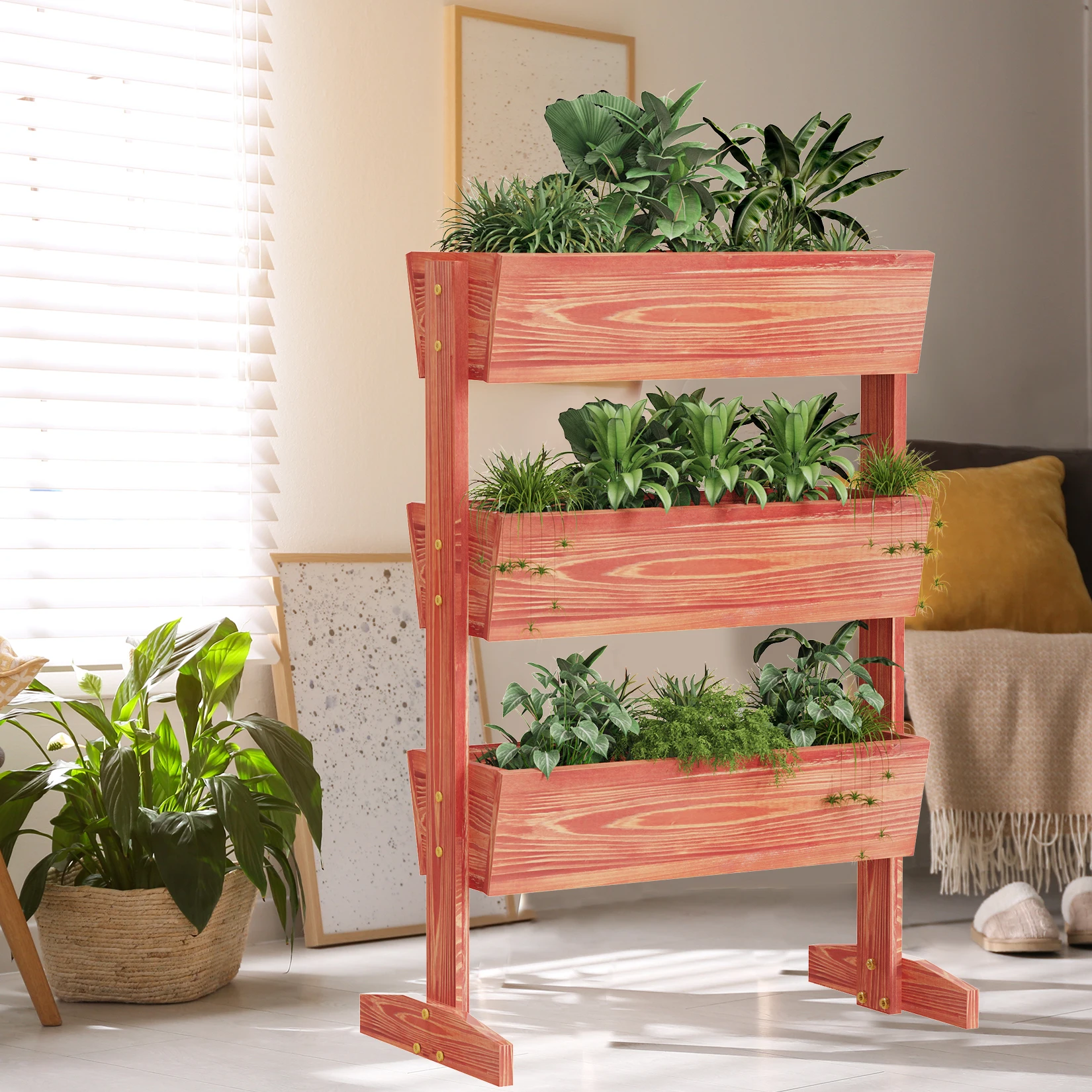 

Raised Garden Bed Solid Pinewood 3 Tier Vegetable Vertical Planters Box with Detachable Ladder Elevated Stand for Outdoor