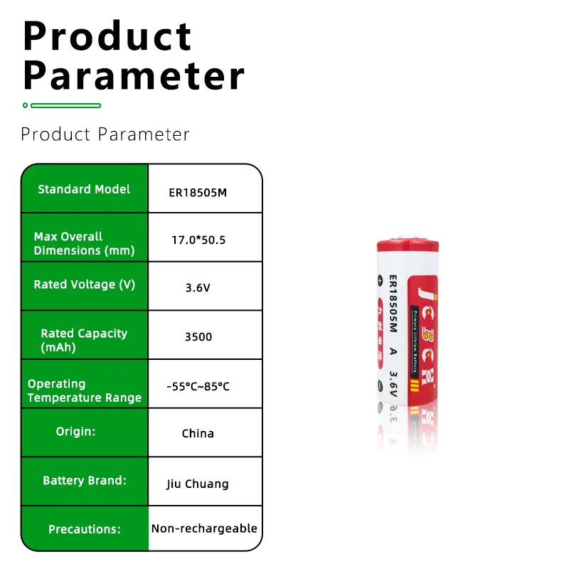 ER18505M Li-SOCl2 Batteries 3.6V intelligent water meter, gas meter, flow meter, robot industrial control server, smoke alarm