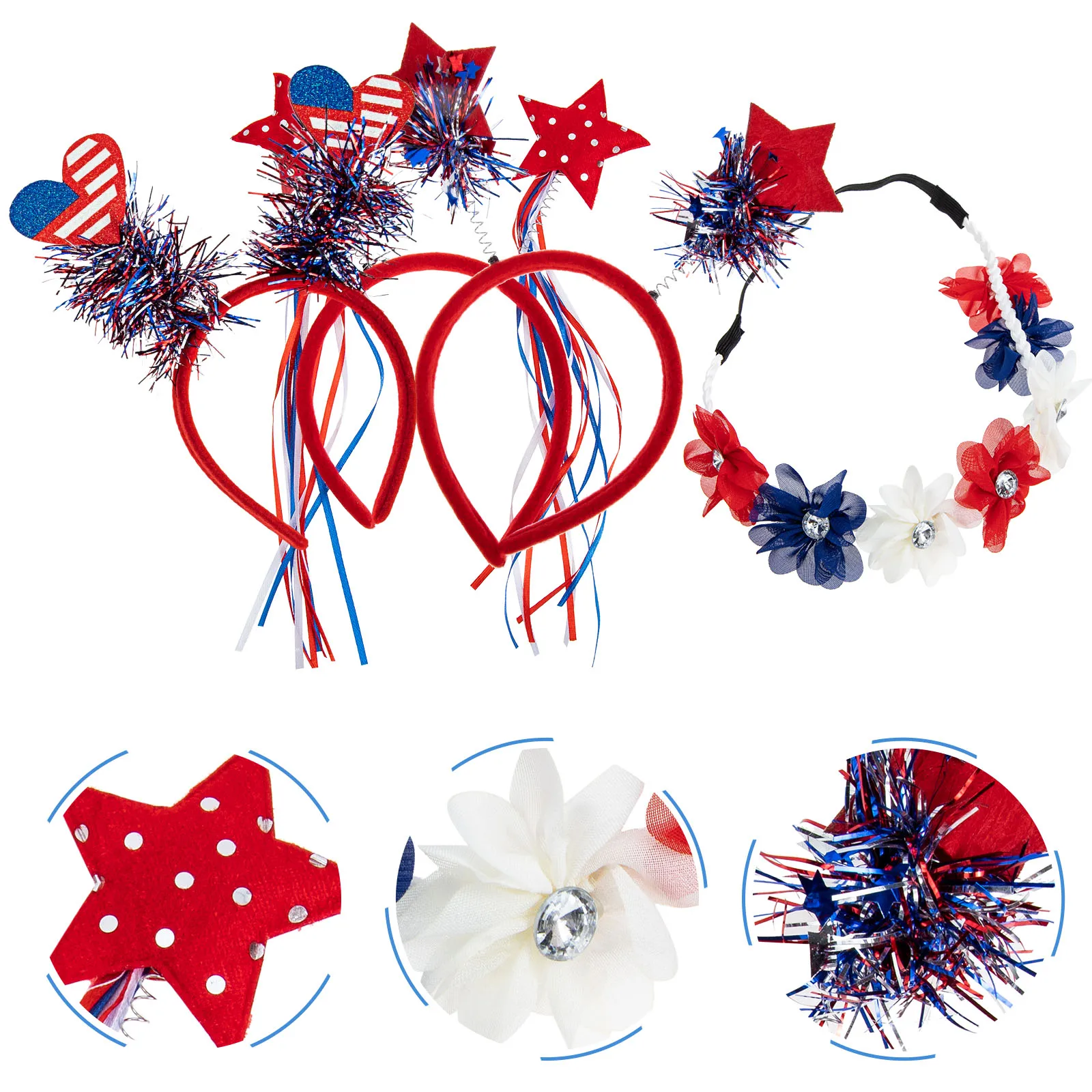 

4pcs Independence Day Hair Hoops Creative Party Headdress Decorative Headbands Festival Gathering Hair Wear Lightweight Durable