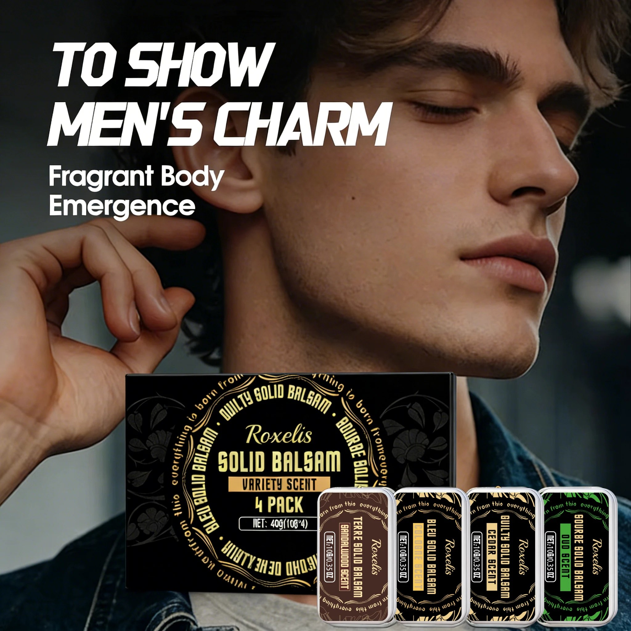 

Набор твердых духов 4-в-1 для мужчин: классический древесный аромат, стойкий, натуральный, свежий, очаровательный, для свиданий.