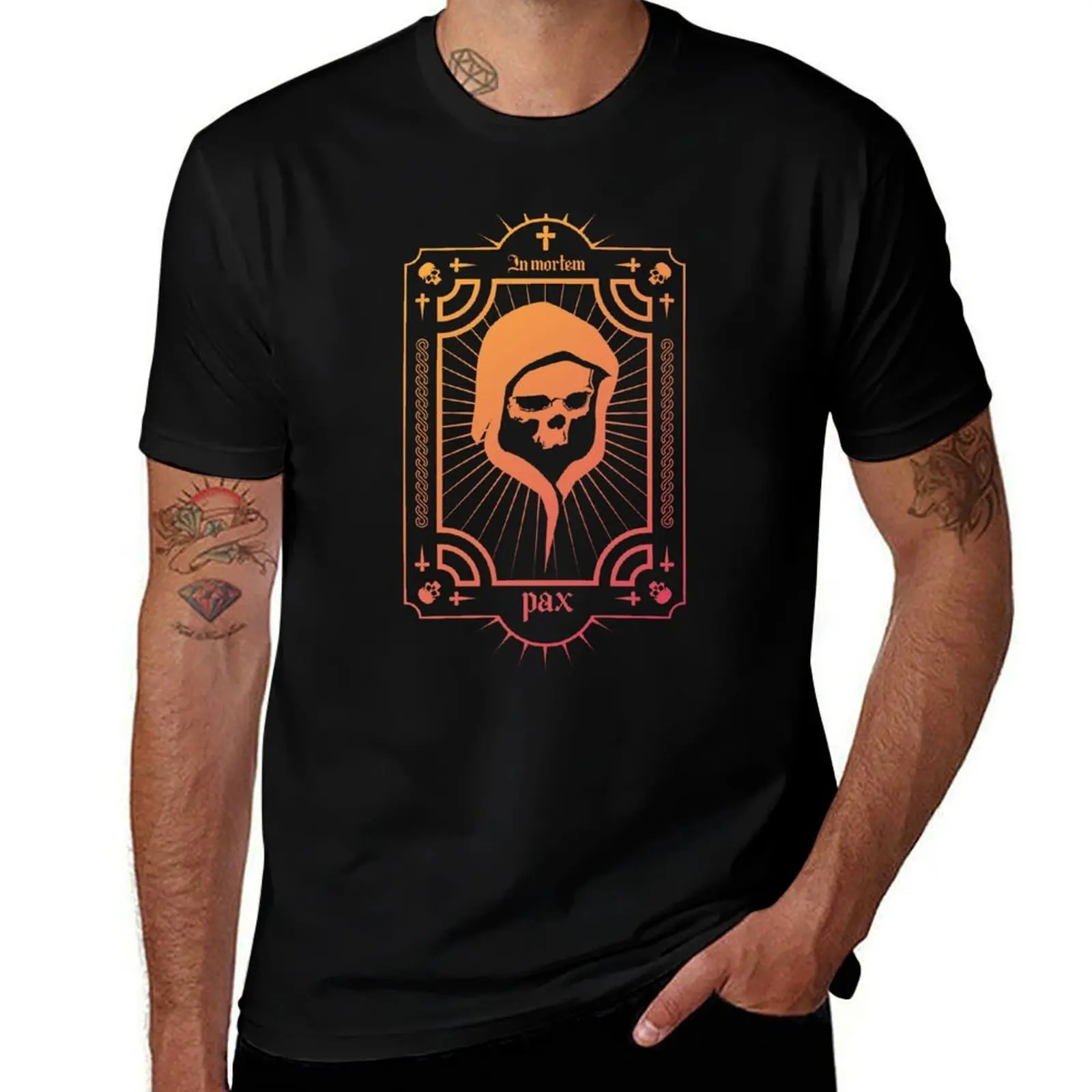 Pax In Mortem Orange T-Shirt Graphic Print Short Sleeve T-Shirt