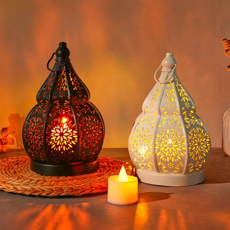 Metal Hollow Gourd Candle Holder Projection Lamp, Garden Patio Decor Ambient Light, Home Decor Ornament Candleholder