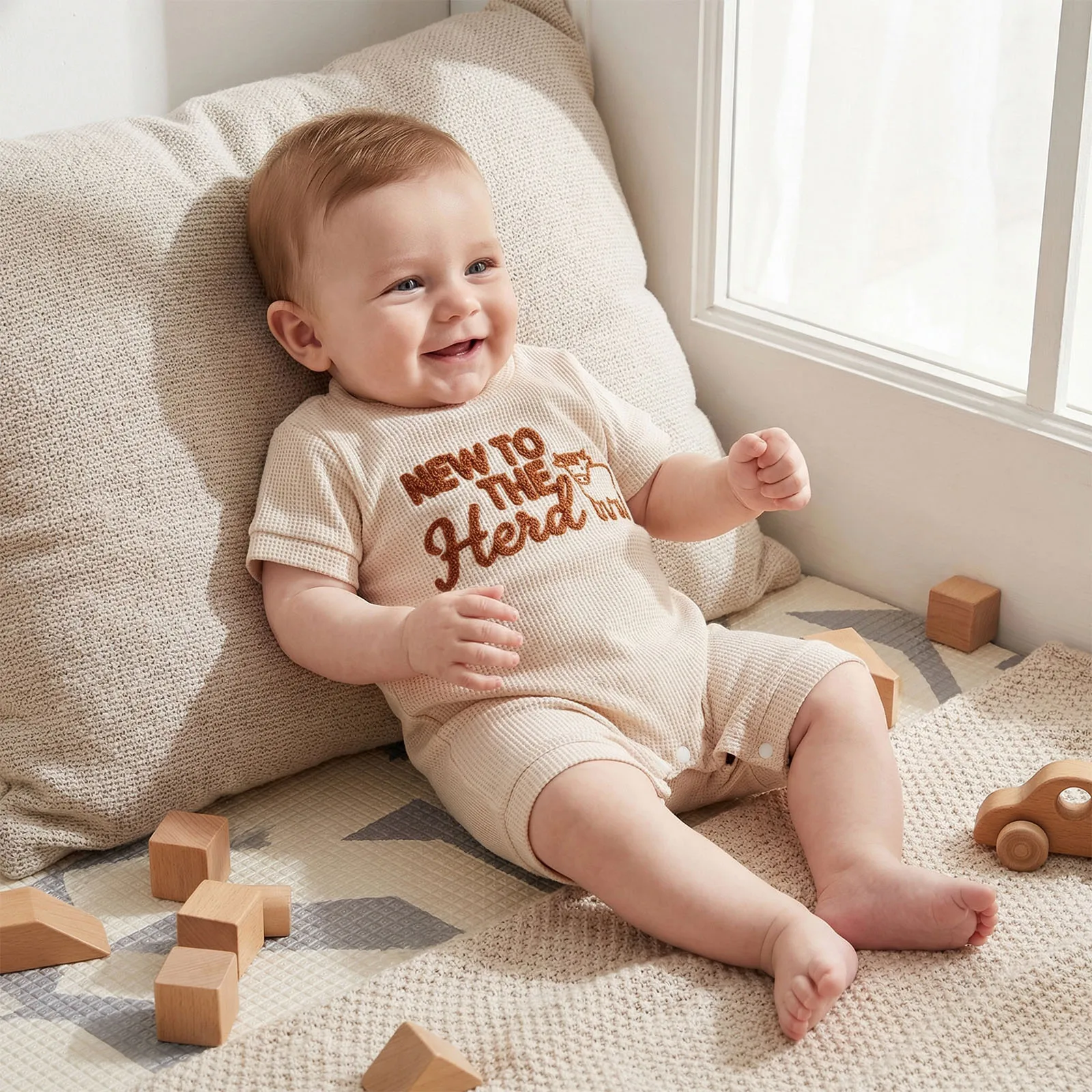 Baby Boy Summer Romper Adorable Letter Embroidery Short Sleeve Round Neck Jumpsuit