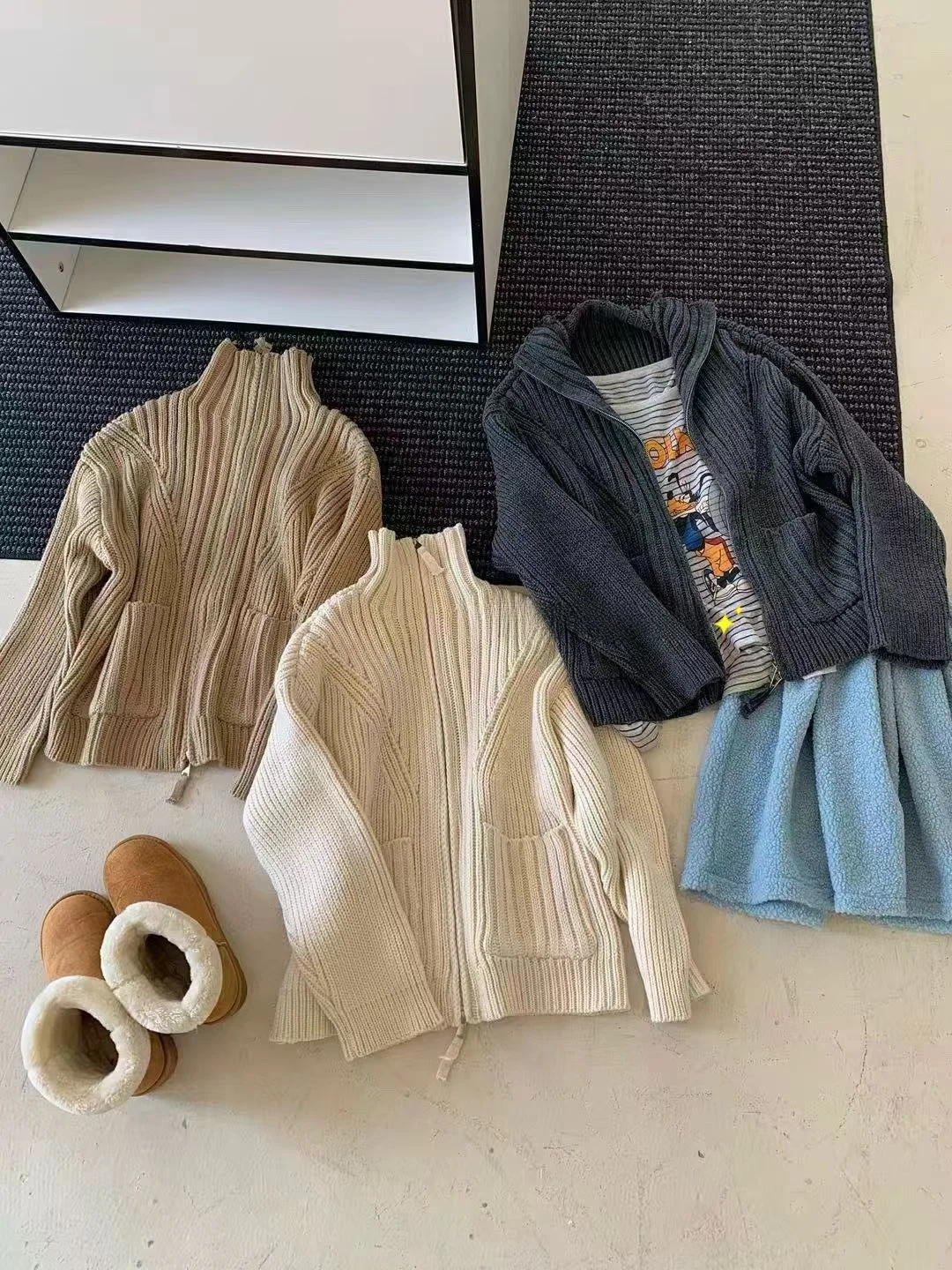 

Korean Sle Knitted Sweater Coat Double Zipper High Collar ket Design Egg Dongdaemun New Arrival Autumn Winter Outerwear