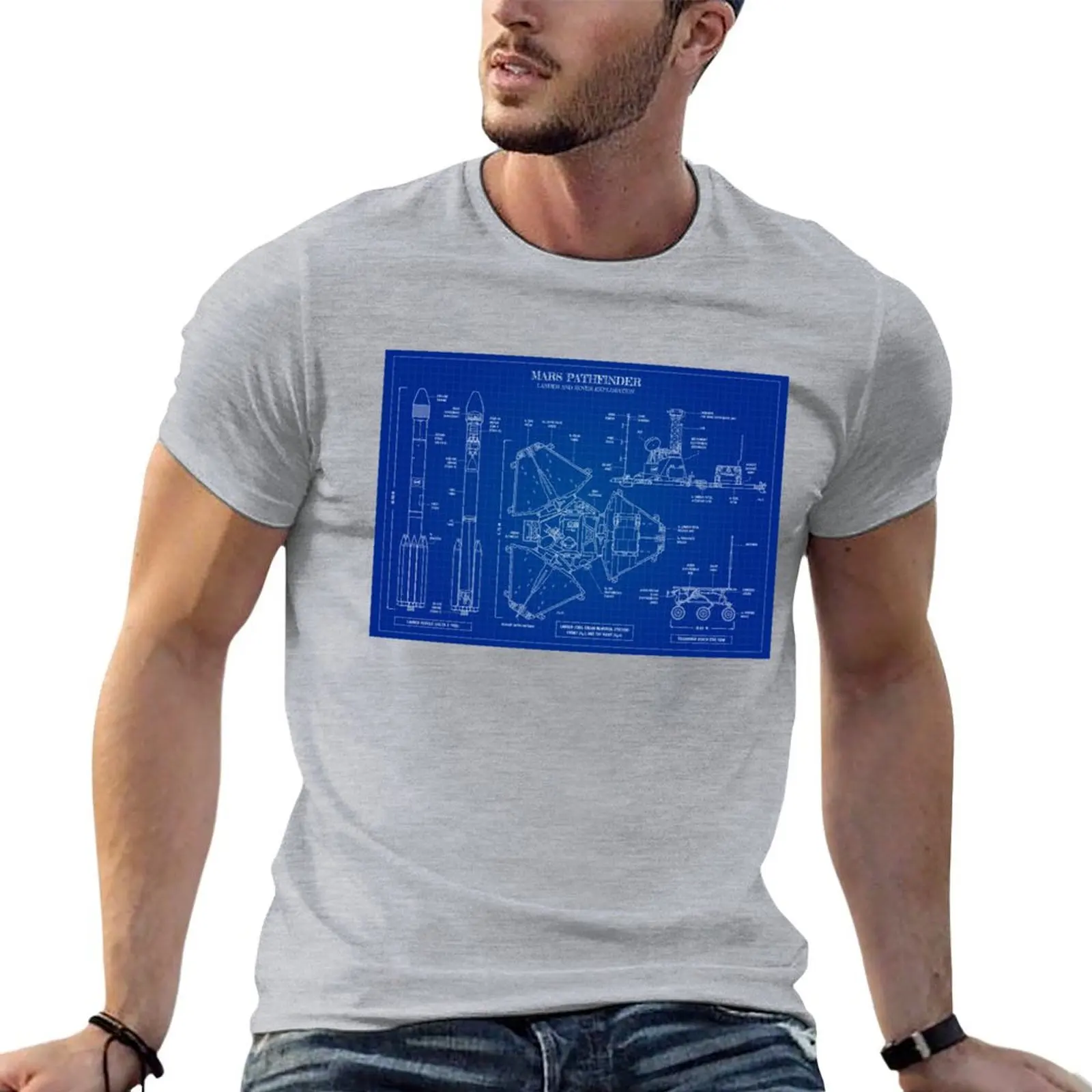 Mars Pathfinder. Lander and Rover Exploration (Blueprint) T-shirt sweat anime clothes oversized t shirts for men