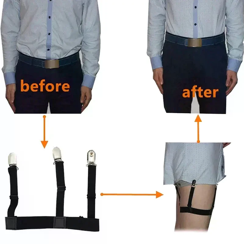 Men Shirt Stay Belt With Non-slip Locking Clips Gentleman Leg Thigh Suspender Garters Strap Fashion Elastic UniformShirt Braces