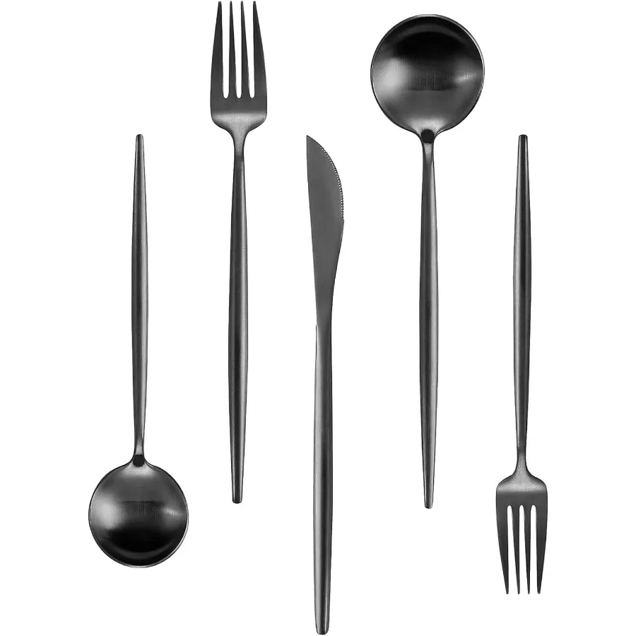 

Набор столовых приборов из 8 штук, набор столовых приборов из нержавеющей стали, матовый черный, набор кухонных принадлежностей, набор столовых приборов, ложки и столовых приборов