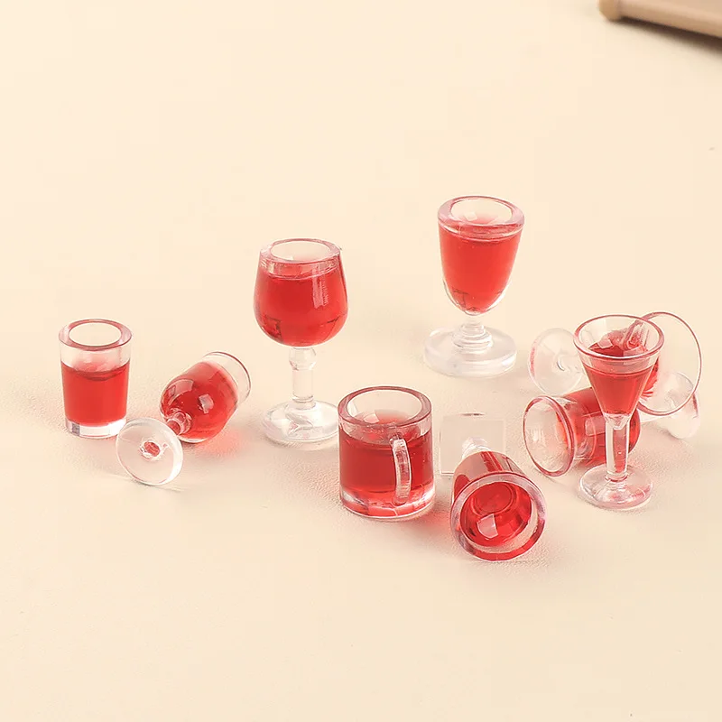 5pcs Dollhouse Wine Glass Mini Wine Glass Model Drink Kitchen Scene DIY Miniature Accessories Resin Toy Decoration Home Decor