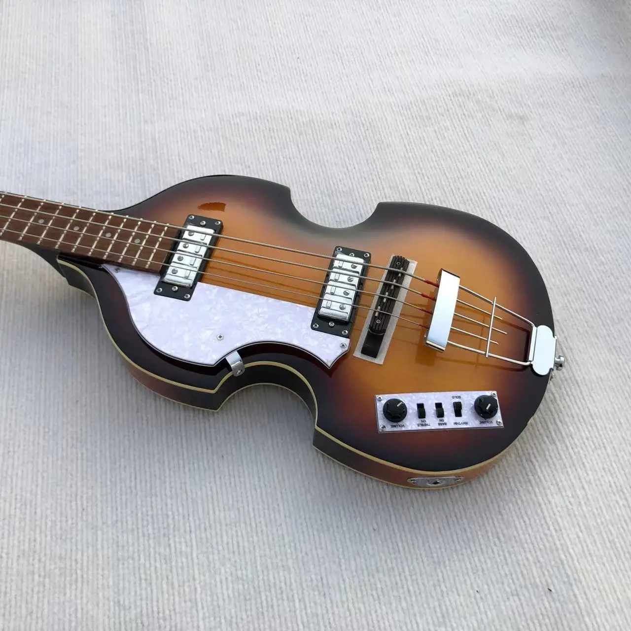 Left- handed Hofner HI-BB-PE Electric Bass Guitar AAA Flame Maple Back Glossy Sunburst Finished in Stock Discount Free Shipping