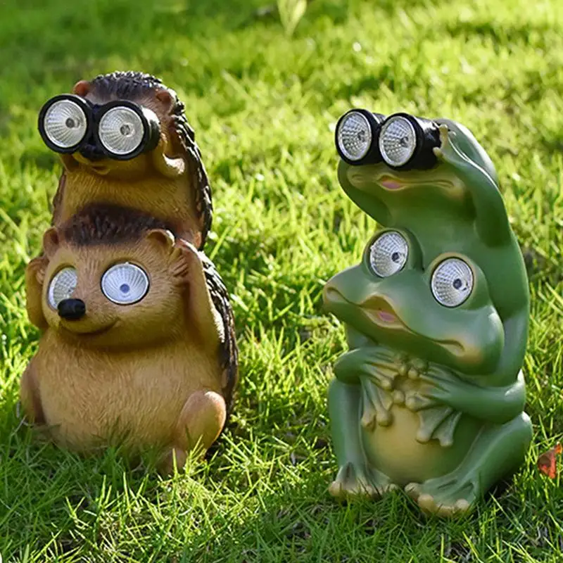 frog hedgehog Statue Solar Eye Lights Resin Lawn Ornaments Frog Statue for Garden Outdoor Lawn Yard Decorative Animal Figurine