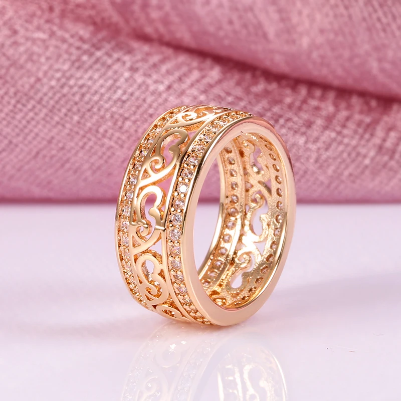 SYOUJYO Vintage Openwork 585 Rose Gold Color Women\'s Ring Exquisite Fashion Jewelry Natural Zirconia Full Pave Setting Ring