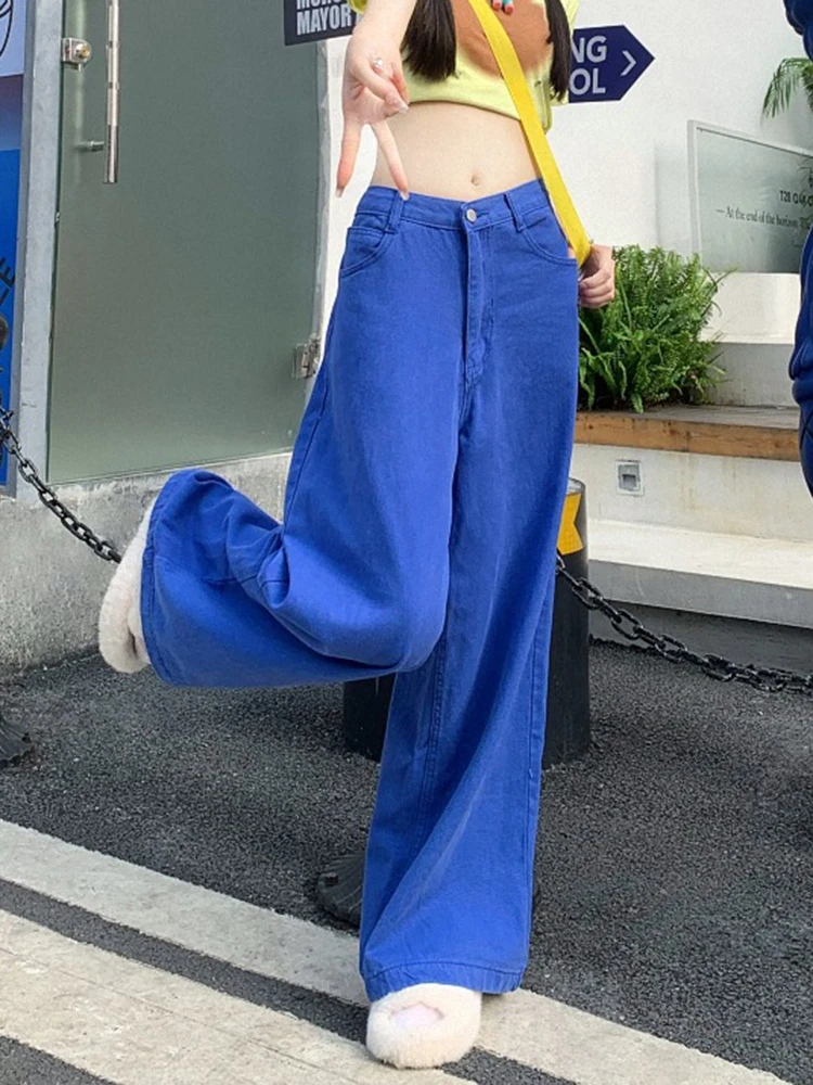 SHENGPALAE High Street Women's Denim Long Pants Niche Design Solid Color Pockets Button Wide Leg Pants 2025 New Fashion 5G676